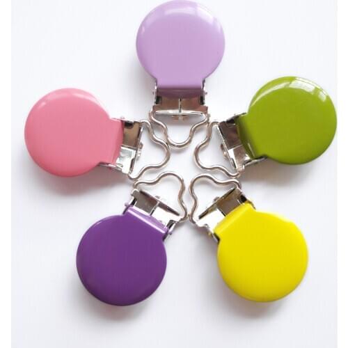 22 pcs /lot ,Baby Solid Color Round Pacifier Clip Holders Metal Suspender Clips With plastic teeth LEAD NICKLE Free