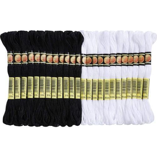 White Black Cross Stitch Embroidery Thread 8 meters Cotton Sewing Skeins Embroidery Floss Kits DIY Sewing Tools