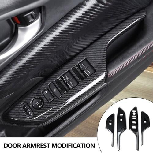 4Pcs/Set Iinterior Door Armrest Glass Button Decorative Stickers Modification Carbon Fiber Style For Honda Civic 10th 2017-2020
