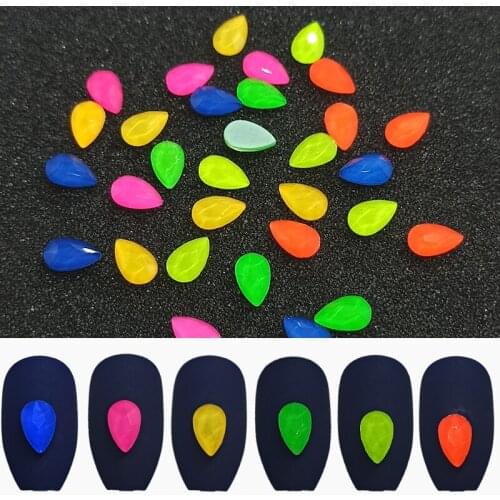 5.5x8mm Fat Raindrop Nail Art Rhinestone Fluorescent Candy Color Flat Back Crystal Nail DIY Decoration Accessories 30/100pcs