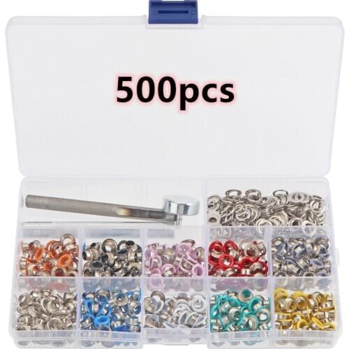 500 Sets Colorful Grommets Kit Boxed Metal Eyelets Set with Install Tool Kit Leather Crafts DIY Projects Grommet Setting Tool