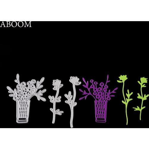 ABOOM 3PCS Romantic Vase Flowers Metal Crafts Paper Die Cutting Dies For Scrapbooking DIY Wedding Halloween Handmade Card Mold