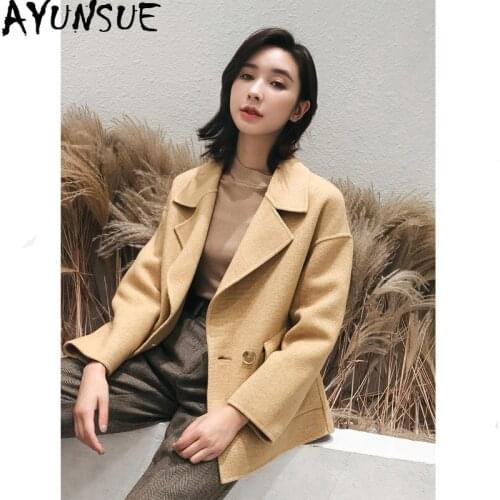 AYUNSUE 100% Wool Coat Female Blazer Autumn Winter Jacket Women Double Side Woolen Coats Korean Short Jackets Chaqueta Mujer MY