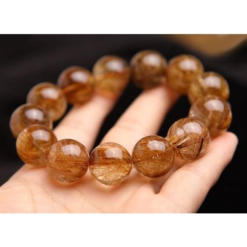19mm Brazil Natural Copper Rutilated Quartz Gems Crystal Big Round Bead Stretch Wealth Bracelet For Woman Men AAAAAA
