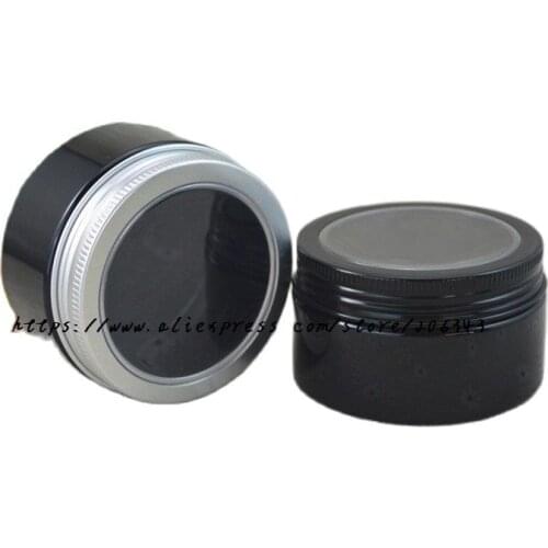 80G black plastic PET bottle/pot/jar with window lid for essence/mask/cream/moisturizer/wax/gel cosmetic packing skin care
