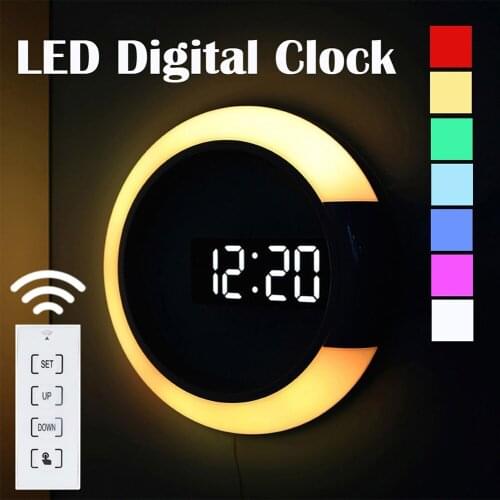 3D LED Digital Wall Clock Alarm Mirror Hollow Watch Table Clock 7 Colors Temperature Nightlight For Home Living Room Decorations
