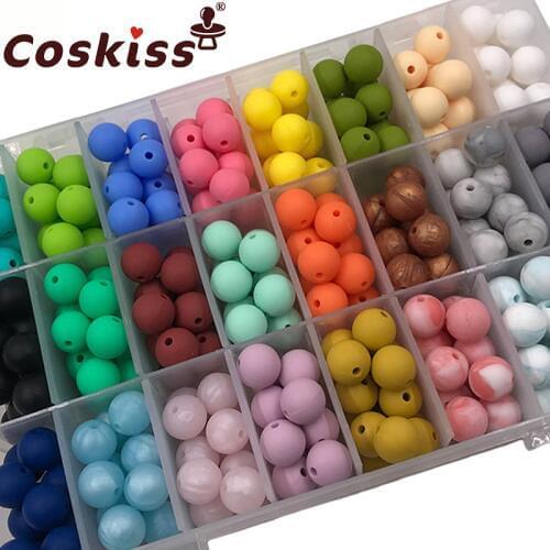 Coskiss Baby Teether DIY Silicone Beads Round Beads 19mm 20pc Teething Jewelry Food Grade Silicone Baby Teething Making Bracelet
