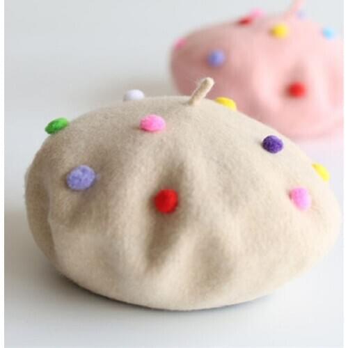 Kids Girl Caps Wool Hats For Girls Winter Pompom Hat For Children Girls 3-6 Years