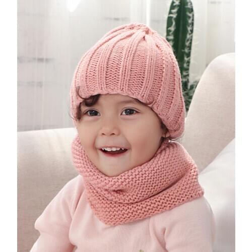 New Fashion Kids Beanie Warm Knitted Hat Scarf 2 Pieces Set Winter Cap Scarves Children Winter Hat For Boys Girls 2020
