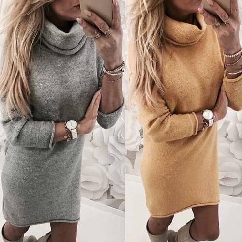 Long Sleeve Sexy Turtleneck Mini Dress Straight Cut Club Wear Party Dress Sukienka Solid Pure Color Ladies Elegant Dresses Women
