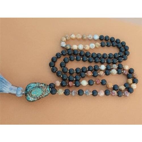 6mm volcanic stone picture stone 108 beads tassel Mala necklace Elegant Cuff Chakra Spirituality Healing Chic Lucky Classic Yoga