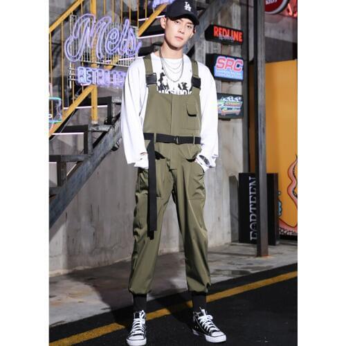 Fashion Mens Safari Style Overalls Loose Casual Pants Military Green Black With Belt B60