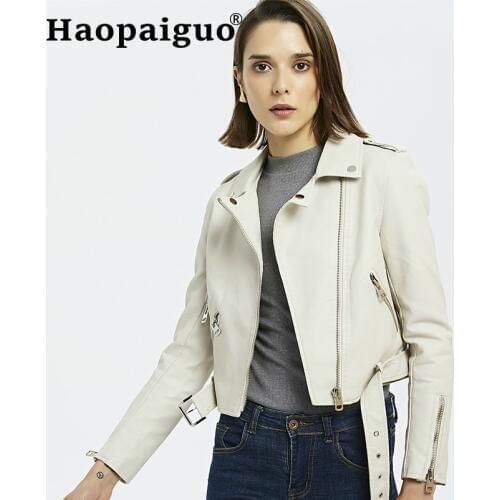 Large Size Washed PU Faux Leather Coat Women Bright Colors Black Jacket Motorcycle Coat Short Biker Jacket Soft Jacket Female