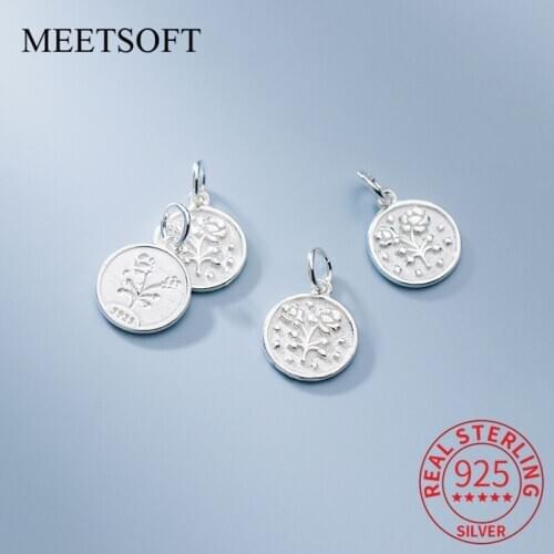 MEETSOFT Trendy 925 Sterling Silver Round Flower Pattern Charms Special of DIY Handmade Necklace Jewelry Accessory Wholesale