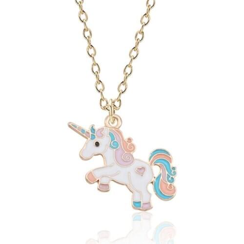 Rainbow Unicorn Pendant Horse Charm Gold Necklace Chain Women Kids Girls Jewelry