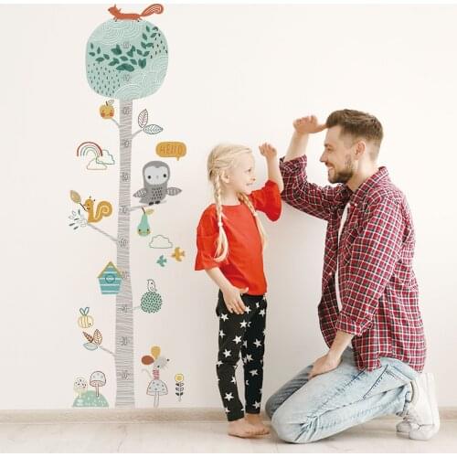 Cartoon Height Measure Wall Stickers for Kids Rooms Forest animals Height Chart Ruler Vinyl Removable Wall Decals pvc Home Decor