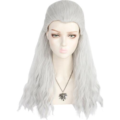 Men Women Silver White Cosplay Geralt of Rivia from Witcher Games Long Straight Cosplay Costume Wigs Synthetic Hair Wig