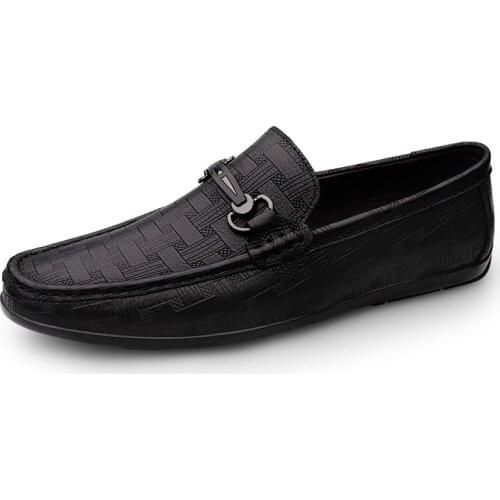 Mens Shoes Loafers Genuine Leather Low-top Slip On Bamboo stripe & C stripe Casual Hard-Wearing Fashion Comfortable