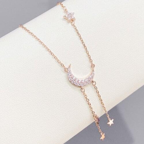 BOTU 2021 New Fashion Necklace Women Five-Pointed Star Sterling Silver Light Luxury Star Moon Elegant Copper Chain Pendant