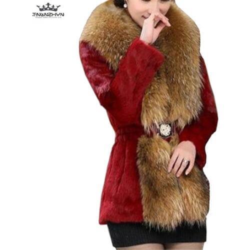 2019 Autumn Winter New Fur Coat Ladies Imitation Mink Slim Coat Plus size Warm High end Women Fur collar Faux Fur Jacket Female