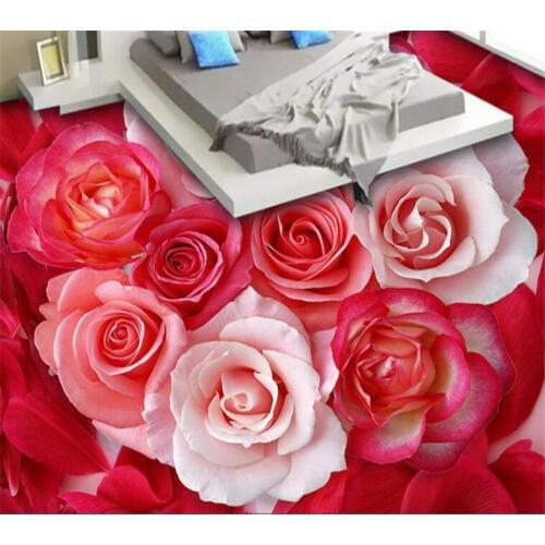 Custom Photo flooring Wallpaper Red Rose White Rose Petal PVC Wallpaper Self-adhesive Waterproof Floor papier peint Beibehang