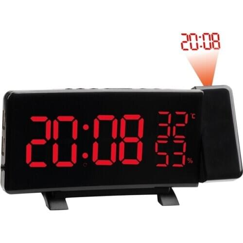 Projection Alarm Clock 180 Rotating Digital LED Projector Table Thermometer Hygrometer Snooze Backlight Clock Time Projection