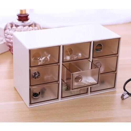 Clear/Coffe Color 9 Grids Jewelry Storage Box Plastic PP Cotton Pad/ Cotton Swab Organizer Creative Desk Organizer