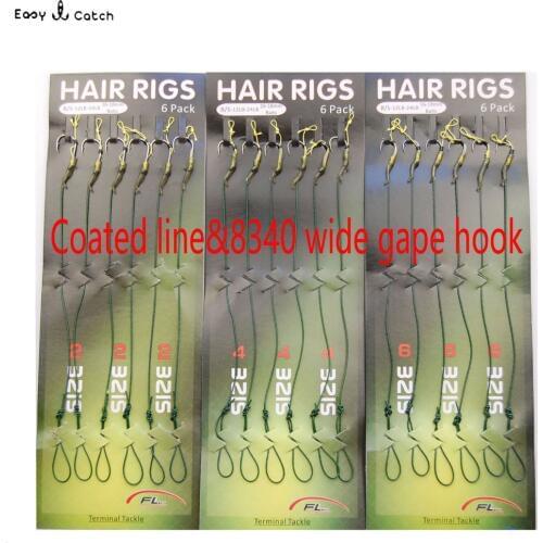 18pieces=3packs/lot Carp Fishing hooks sabiki Rigs Fishing lures hook Hair Rigs Green Coated Line Wide Gape hooks size 2 4 6