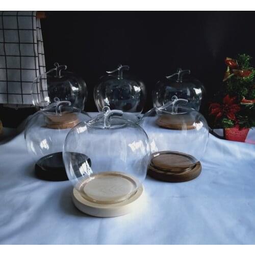 Free Shipping Diameter=13cm Apple Shaped Glass Dome Vase Home Decoration Different Base Transparent Cover Wedding Friend Gift