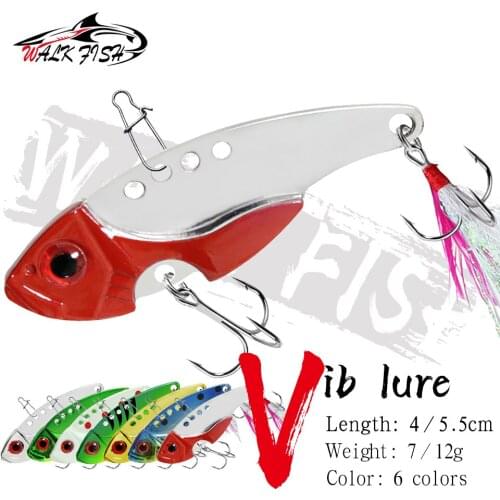 WALK FISH 1PCS Metal VIB 7g 12g Fishing Lure Vibration Spoon Hard Baits with Feather Crankbait Wobbler Swimbait Cicada Pesca