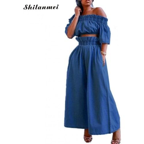 Plus Size Denim Two Pieces Sets Women Ruched Crop Tops & Wide Leg Jeans Women Fashion Denim Pants Set Ladies Sexy Denim Set 3xl