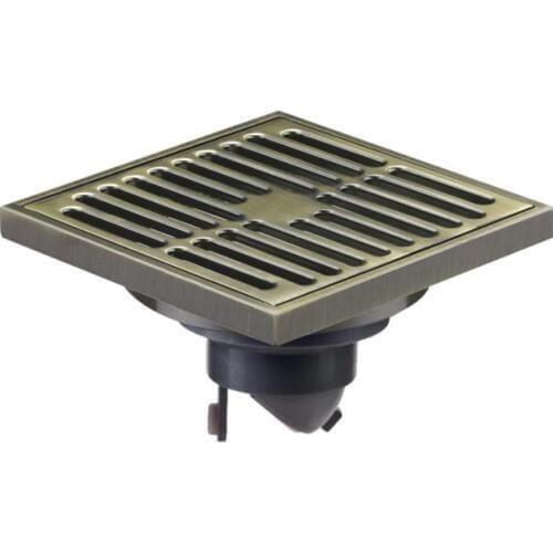 1pc 4' Shower Drains Square Bath Drains Strainer Hair Antique Brass Art Carved Bathroom Floor Drain Waste Grate Drain