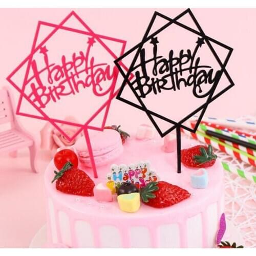 1Pc Cake Topper Acrylic Double-Sided Happy Birthday Cake Insert Decoration DIY Baking Cupcake Topper Card Party Supplies