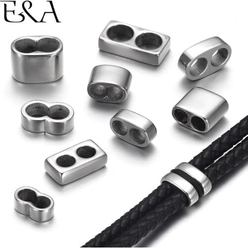 10pcs Leather Cord Beads Double Hole 4mm 5mm 6mm for Bracelet Jewelry Making Stainless Steel Accessories Two Hole Spacer Beads