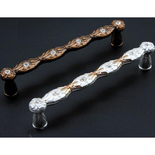 128mm retro style yellow bronze silver gold kitchen cabinet cupboard door handle glass crystal dresser drawer pull knob 5"