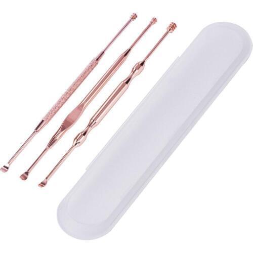 3Pcs/Set Stainless Steel Ear Pick Double-ended Earpick Ear Wax Curette Remover Ear Cleaner Spoon Spiral Ear Clean Tool