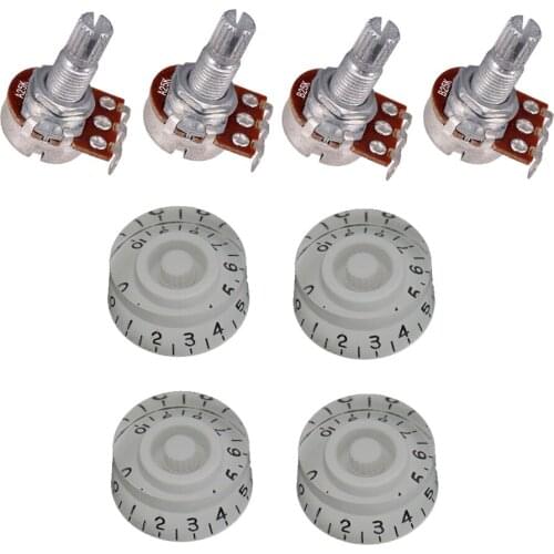 4 Pcs Guitar Potentiometer Audio Pots A25K B25K 18mm Replacement & 4 Pcs Guitar Volume Tone Control Knobs, 2 Colors for Choose