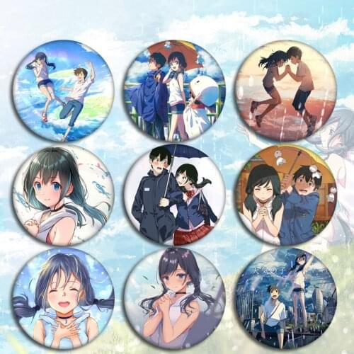 Anime Weathering With You Brooch Amano Hina Anime Tinplate Badge Weathering Child Icons Label Pins Accessories For Packbag Deco