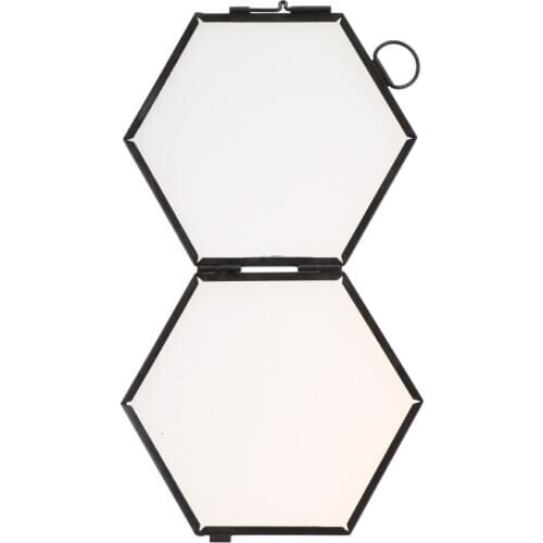Antique Hexagon Metal & Glass Hanging Floating Picture Photo Frame Black/Copper