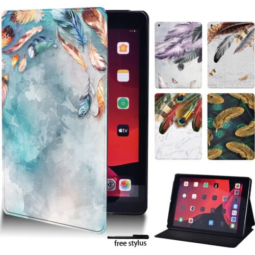 For Apple IPad 2 3 4/IPad 7th 10.2" 6th 5th/Air 1 2 3 4/ Mini 1 2 3 4 5/Pro 9.7" 10.5" 11" - Feather Pattern Tablet Cover Case