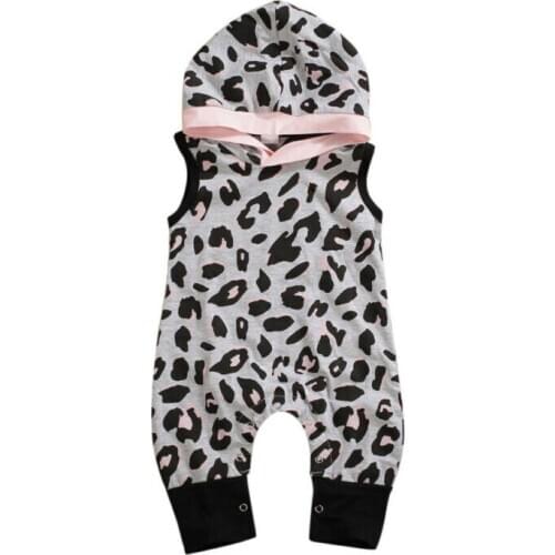 Baby Romper 2019 Cute Infant Baby Girls Sleeveless Leopard Hooded Romper Jumpsuit Overall Clothes Size 0-24M