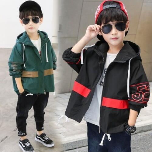INS hot Boys Outdoor Jackets 4-13 year old Korean Sping and autumn jacket boys trench Contrast stitching cartoon print coat