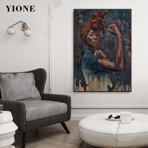 African Power Girl Print Oil Painting Modern Portrait Strong Black Woman Canvas Picture for Living Room Wall Art Poster Decor