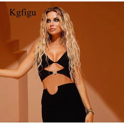 KGFIGU Good Quality Two Piece Set Women 2021 Summer Ladies Hollow Sling Short Top And Long Skirt Elegant Solid Color Skirts Suit