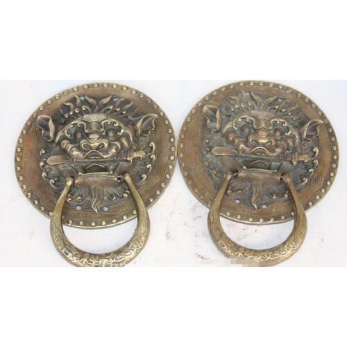 Chinese Fengshui Bronzer Exorcise evil spirits Lion Head knocker knockers Statue