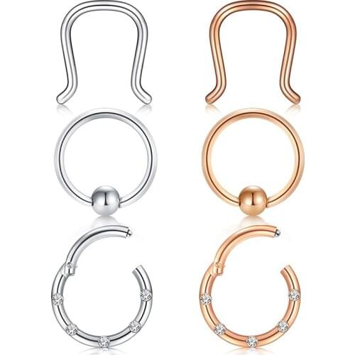 16G Nose Rings Hoop Surgical Steel Hinged Clicker Septum Retainer Horseshoe Captive Bead Ring Helix Daith Tragus