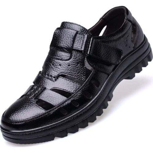 Summer Men Sandals Genuine Leather Men Casual Shoes Outdoor Men Leather Sandals for Men Beach Shoes Roman Shoes Plus Size 38-44