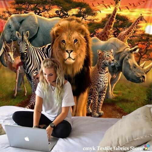 Lion tapestry African grassland animals Cartoonwall hanging beach towel thin polyester blanket yoga