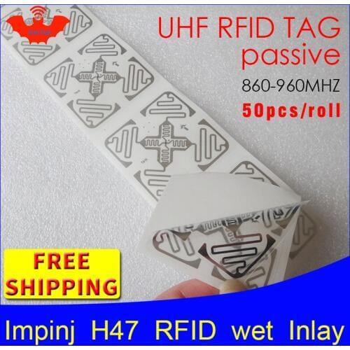 RFID tag UHF sticker Impinj H47 wet inlay 915mhz868mhz 860-960MHZ Higgs3 EPC 6C 50pcs free shipping adhesive passive RFID label