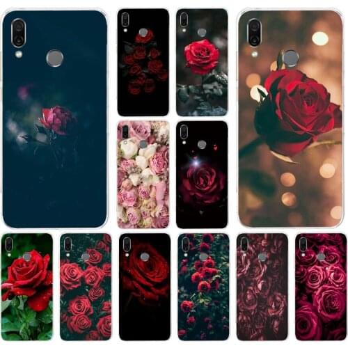 27AS Red Rose Print Soft Silicone Tpu Cover phone Case for huawei Honor 8 8a Prime 8s 8x 8 lite 9 9x 9 lite 10 10i 10 lite